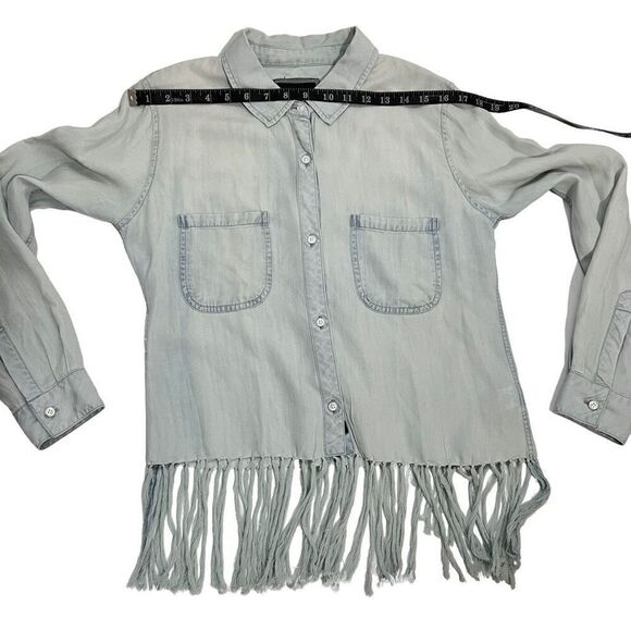 Rails Light Blue Wash Small Fringed Long-Sleeve Button-Down Soft Lyocell Shirt - Picture 11 of 13